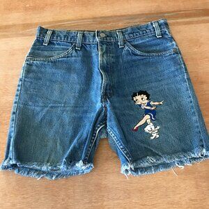 Vintage Too Cute Guetta Brothers Cut Off Shorts Women M Blue Betty Boop Raw Hem